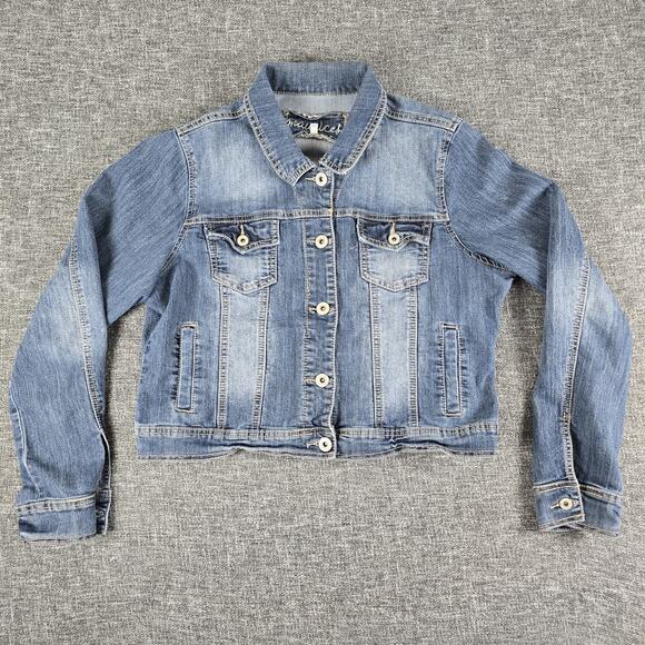Maurices Women's Plus Size 1 Distressed Blue Cropped Jean Jacket - Picture 1 of 9
